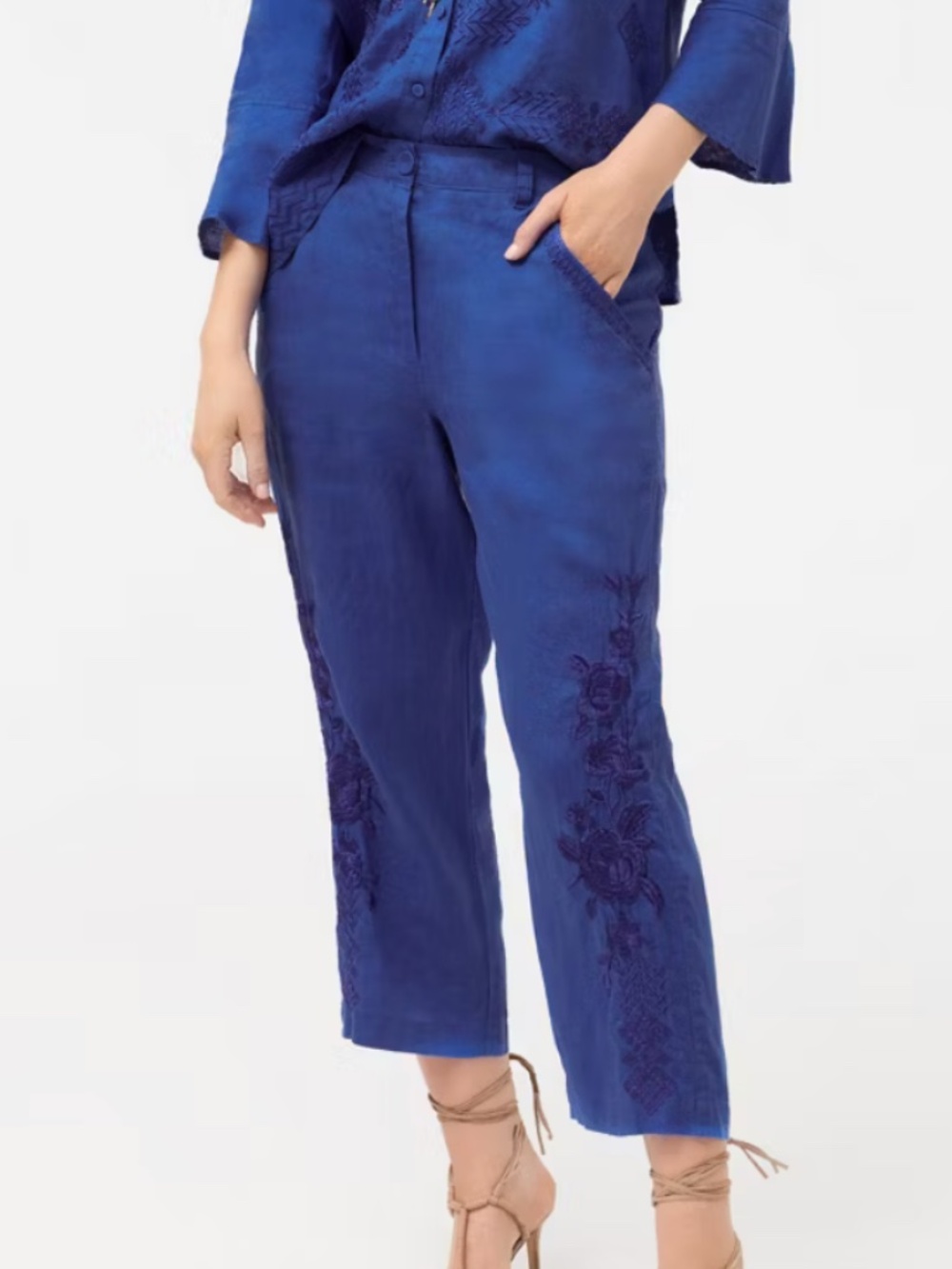 Johnny Was Linen Cropped Pant in Admiral Blue